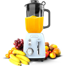Блендер Cecotec Retro Power Black Titanium RetroBlue, 1200 Вт, 1,5 л, скляна чаша, 4 леза з титановим покриттям, мідний мотор, регулювання швидкості
