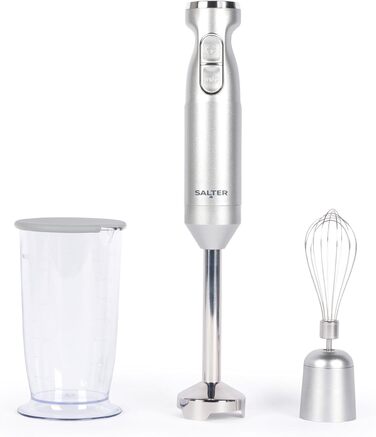 Блендер Salter Aspen Blend & Whisk Pro 2-в-1, погружний міксер та вінчик, електричний подрібнювач, нержавіюча сталь, змінна швидкість, 700 мл, 1000 Вт, сріблястий