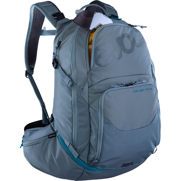 Рюкзак EVOC Explorer Pro 26 л сталевий, з системою вентиляції спини, поясом Airo Flex, відділенням для питної системи та дощовиком – якісний міський та туристичний рюкзак