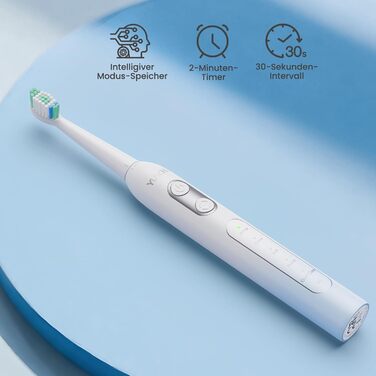 Електрична зубна щітка YUNCHI - звукова, для дорослих та дітей, 40000 VPM, USB-C, 5 режимів, 8 насадок + чохол, блакитна