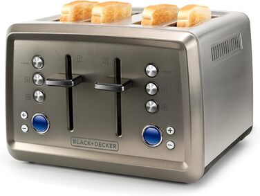 Тостер BLACK+DECKER BXTO1960E 1960Вт, 4 слоти, 6 режимів, цифрове налаштування, підігрів і розморожування, автоматичне центрування, підігрівач для булочок