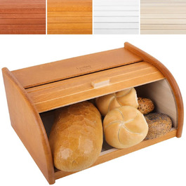 Дерев'яна хлібниця Creative Home Erle з роликовою кришкою, 38x28,5x17,5 см, натуральна, для хліба, булочок та випічки, стильна хлібна скриня для кухні