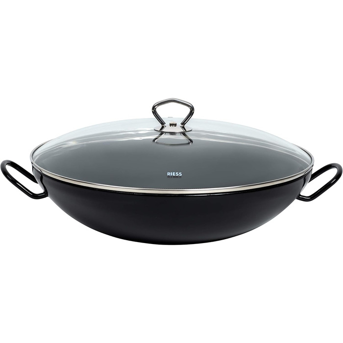 Вок Riess Classic з кришкою, емальований, 36 см, чорний, для індукції, 4 л