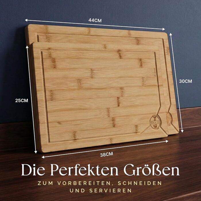 Набір дощок для нарізання Deer & Oak з бамбука XXL та велика (43x30 & 38x25 см) - для м'яса, овочів, професійні, попередньо оброблені олією