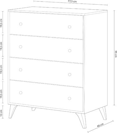 Комод Habitdesign Sweet 4 шухляди, білий Artik, 77,5x40x95 см