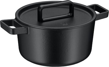 Жаровня WMF Flavour 24 см з чавуну, емальована, для індукції, чорна, з кришкою з конденсаційними виступами, сучасний дизайн