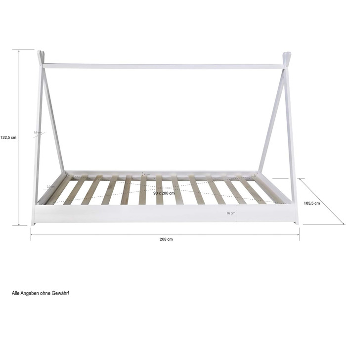Дитяче ліжко Homestyle4u 90x200 см, біле/сіре, зірки, будиночок, типі, з ламелями, дерев'яне