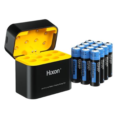 Набір акумуляторів Hixon AA Li-Ion 1.5V (12 шт) з зарядним пристроєм, 3500mWh, перезарядні літієві батарейки AA