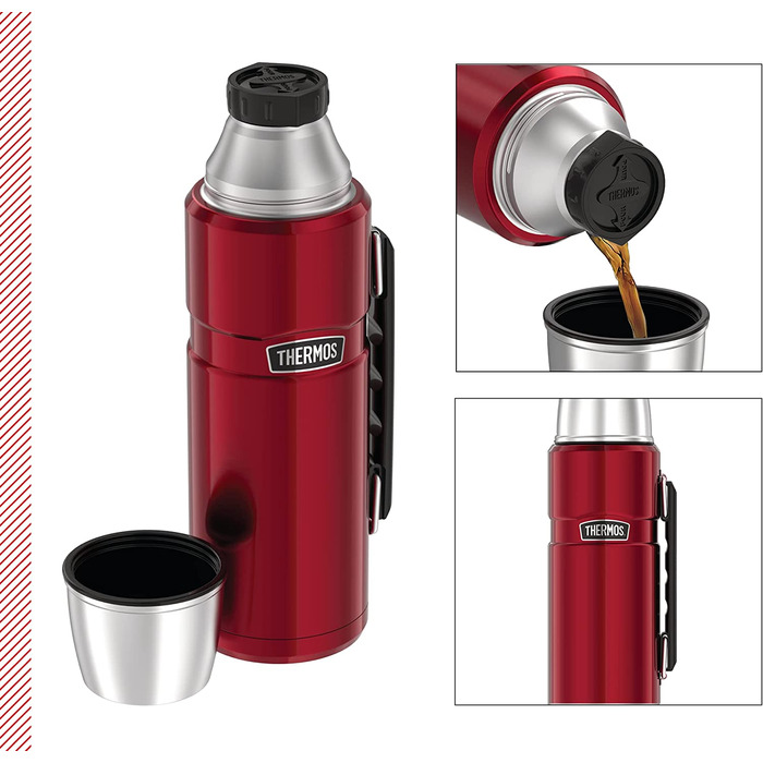 Термос Thermos Stainless King 1,2 л з ручкою, нержавіюча сталь, колір журавлина
