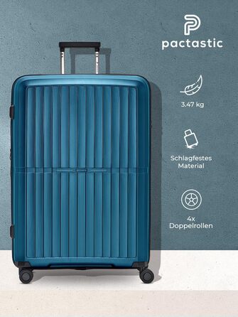 Набір валіз Pactastic 3-в-1, легкі та міцні, поліпропілен, розширювані, 4 подвійні колеса, TSA-замок, бірюзовий металік