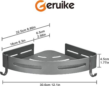 Кутова полиця для душу GERUIKE, алюмінієва, без свердління, настінна, 2 шт, сіра матова, органайзер для ванної та кухні
