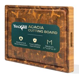 Дошка обробна Yes4All з акації для кухні 43,2x33x3,5 см, з жолобком для соку, середнього розміру, просочена олією