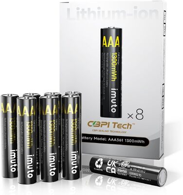 Набір літієвих акумуляторів imuto AAA 1.5V 1300mWh (8 шт.) з зарядним пристроєм, 2500 циклів перезарядки