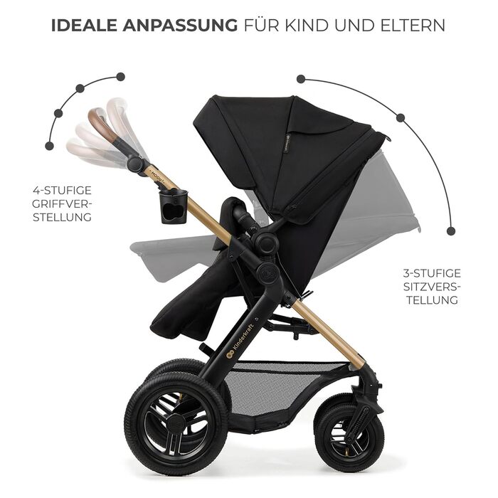 Дитяча коляска Kinderkraft MOOV2 4 в 1 з автокріслом I-SIZE, чорна (CLASSIC)