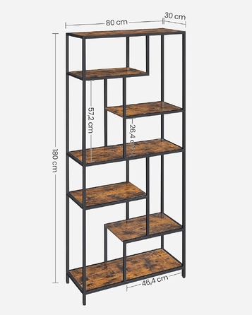 Стелаж Songmics у стилі лофт, 80 x 30 x 180 см, чорний/рустикальний дуб