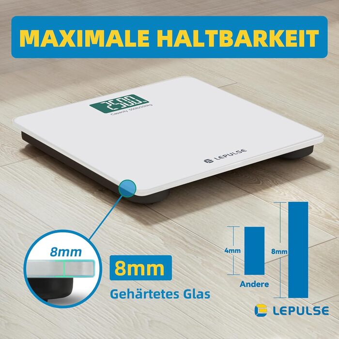 Розумна вага Lepulse S5 до 250 кг з Bluetooth, аналізом складу тіла, ІМТ, широкою платформою, срібляста, синхронізація з додатком