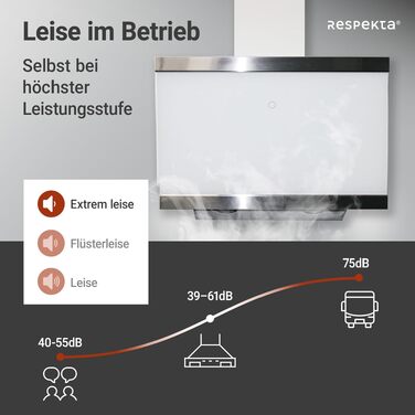 Похила витяжка Respekta CH89060S Generation 2, 60 см, біла, скляний екран з нержавіючою сталю, режим відводу та рециркуляції, клас A++