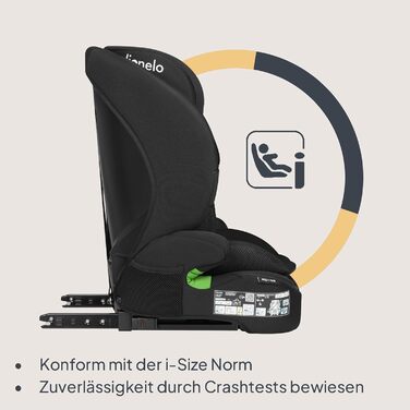 Автокрісло Lionelo Billy i-Size 76-150 см (15 міс - 12 років), ISOFIX, R129, Чорне