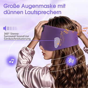 Маска для сну з Bluetooth-навушниками, 100% затемнення, шовкова маска для очей, для чоловіків та жінок, м'які навушники, Bluetooth маска для сну, подорожей (фіолетова)