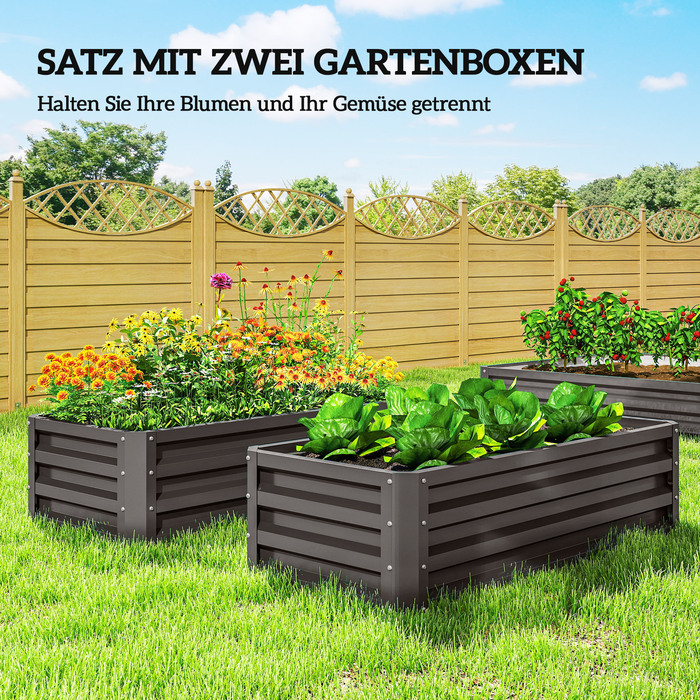 Набір з 2-х металевихRaised Beds (Високих Грядок), Відкритий Дно, Для Саду та Балкону, 110x50x30 см, Темно-сірий
