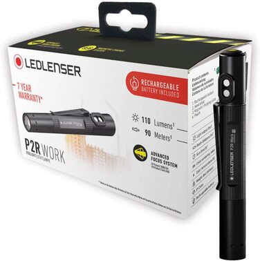 Ліхтарик Ledlenser P2R Work Mini LED для майстерні та майстрів, акумуляторний, 110 люмен, фокусування, 90 м, USB-зарядка, кліпса