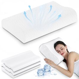 Подушка ортопедична з піни Memory Foam Elviros, регульована, для сну на боку та спині, знімний дихаючий чохол (біла)