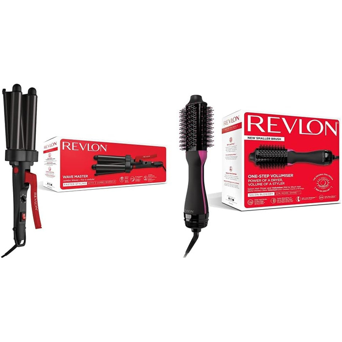 Набір для укладки волосся Revlon: гофре Wave Master Jumbo-Welleneisen RVIR3056UKE та фен-щітка Salon One-Step для об’єму та сушки середнього й короткого волосся RVDR5282UKE