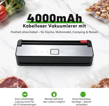 Вакууматор для продуктів 6-в-1 з функцією пульсації та вбудованим різаком, чорний
