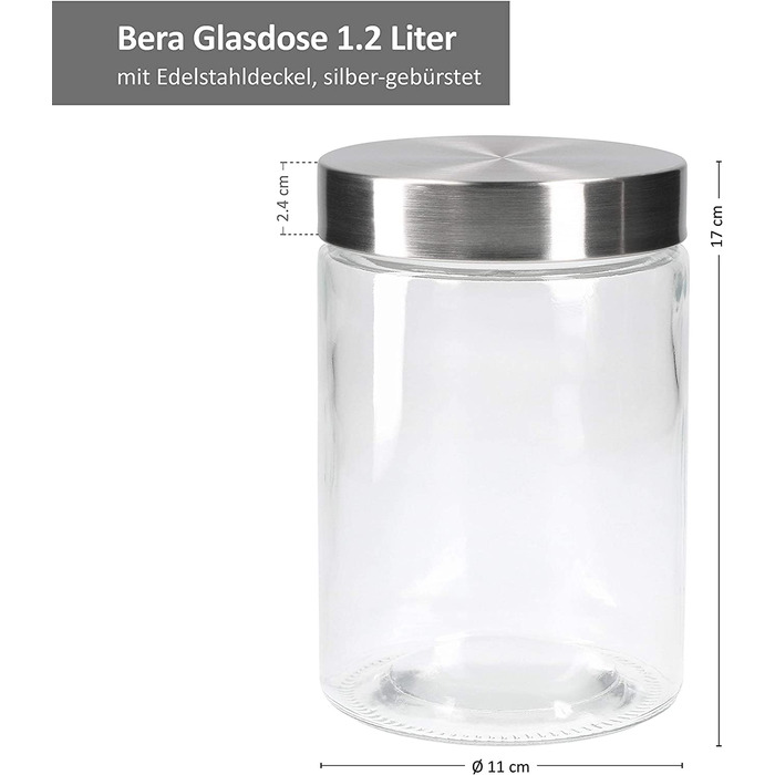 Набір банок для зберігання MamboCat Bera 6 шт з нержавіючими кришками, скляні герметичні ємності 1,2 л, круглі банки з гвинтовою кришкою для продуктів