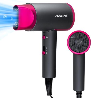 Фен Aigostar Dora 2200W з іонізацією, 2 швидкості, 2 температурні режими, легкий портативний, для дому, салону та гуртожитку, сірий