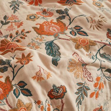 Богемна ковдра Softexly Boho Decke 100% бавовна – двостороння муслінова ковдра 150x200 см, м'яка софа/ліжко, естетичний дизайн, для вітальні та спальні, помаранчевий/зелений (230 x 250 см, Квіткова мелодія)