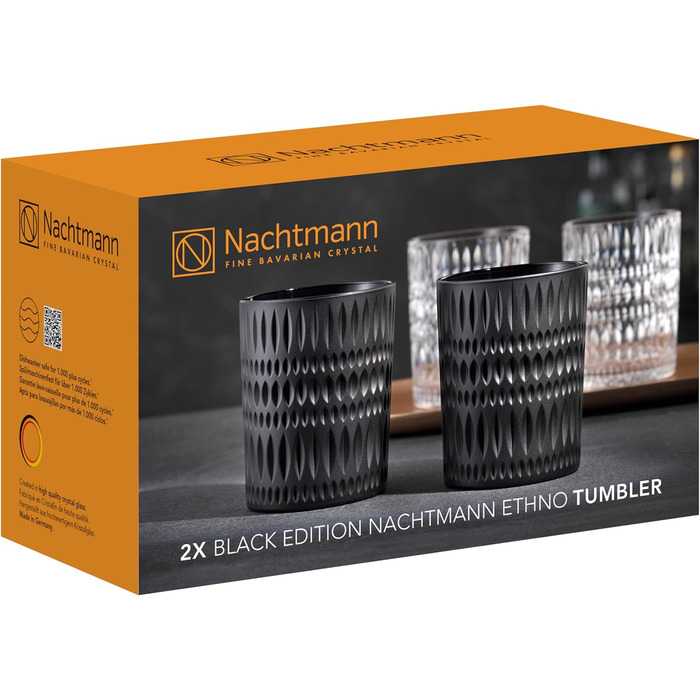 Набір склянок для віскі Nachtmann Ethno, 2 шт, чорне кришталеве скло, 304 мл