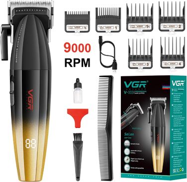 Професійна машинка для стрижки волосся VGR 003 Fresh Fade, акумуляторна/мережева, з LED-дисплеєм, чорна