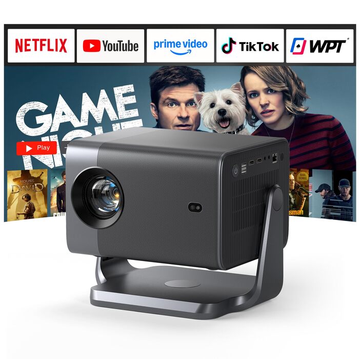 Смарт-проектор VISSPL 4K Full HD 1080P, 1000 ANSI люмен, WiFi 6, Bluetooth, автофокус та корекція трапецієподібних викривлень, для домашнього кінотеатру та використання на відкритому повітрі (Чорний)