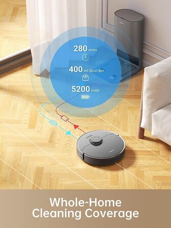 Робот-пилосос Dreame D10s Plus з функцією вологого прибирання, автоочищенням DualBoost 1.0, штучним інтелектом, LDS-навігацією, потужністю всмоктування 5000 Па, до 280 хв роботи, відеоспостереженням та додатком, чорний