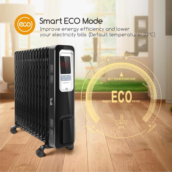 Електричний масляний радіатор Aigostar Oil Monster 33JHH 2500W з LCD-дисплеєм та термостатом