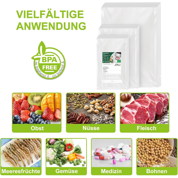 Пакети для вакууму Bonsenkitchen Profi VB3205 (150 шт., 15x25, 20x30, 28x40 см) - для харчових продуктів, Sous Vide, BPA-free