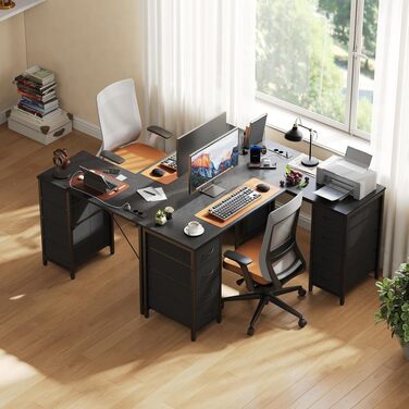 Кутовий письмовий стіл YOUDENOVA 150x100 см з шухлядами, розеткою та USB-зарядом, чорний