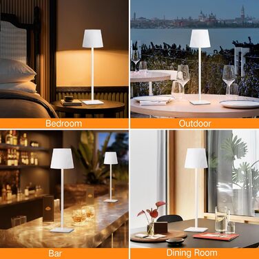 OUTON LED настільна лампа бездротова, сенсорне керування, димірується, 3 кольорові температури, акумулятор 4800mAh, металева, для нічного столика, вулиці, письмового столу, чорна, комплект 2 шт.