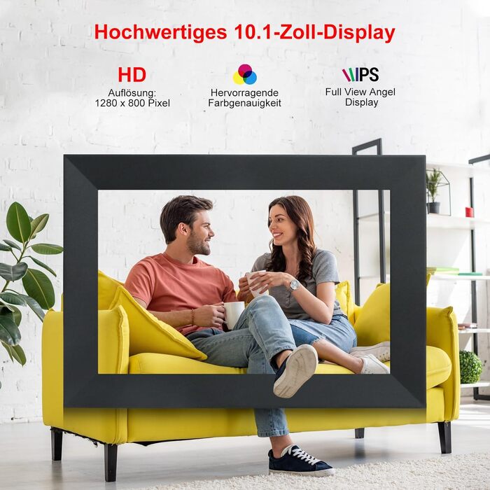 Frameo Цифровий фоторамка 10,1 дюймів Wi-Fi, FHD IPS сенсорний екран, Smart фоторамка з 16GB, автоматичне обертання, обмін фото та відео, можливе кріплення на стіну