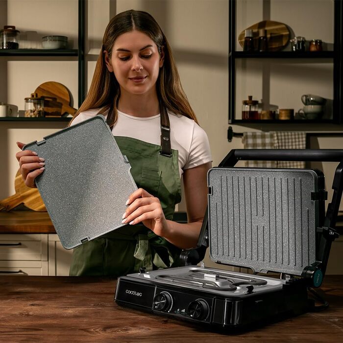 Електричний контактний гриль Cecotec Rock'nGrill 2200 Dual, розкладний на 180°, 29x23 см, 2200 Вт