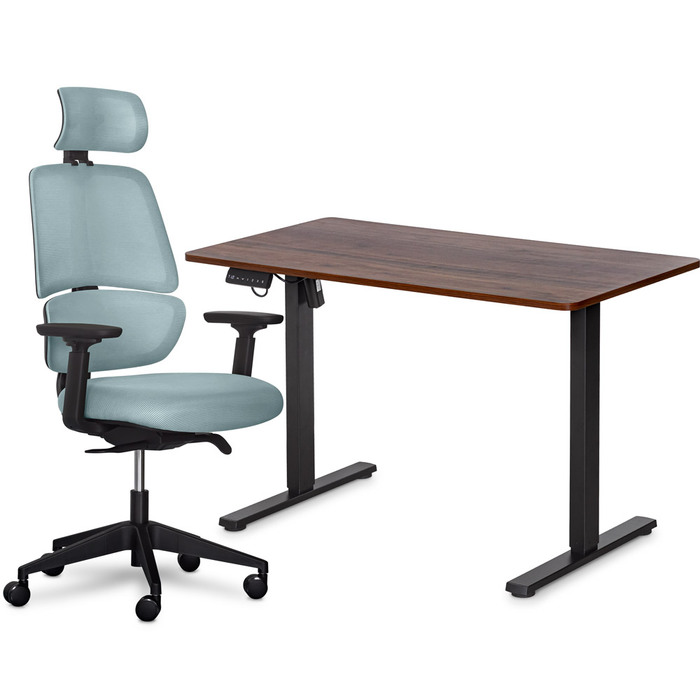 Комплект Mealux PowerDesk Lite Walnut+Leo Air Plus Grey Blue (арт. EVO-201 Lite Walnut/B+Y 546 KBGL)