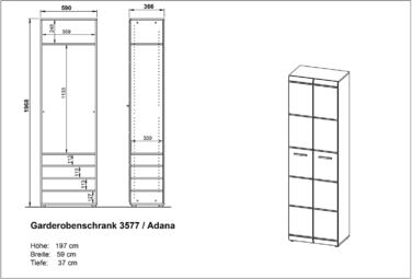 Шафа для передпокою Germania GW-ADANA 3577-228, імітація благородного бука, МДФ фасади з рельєфною фрезеруванням, регульовані полиці та висувна штанга для одягу, 59x197x37 см