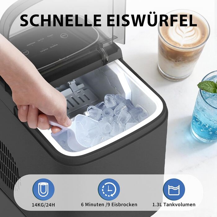 Льодогенератор Citybee з функцією самоочищення, 12 кг/доба, компактний Ice Maker для кухні, офісу та вечірок (Сірий)