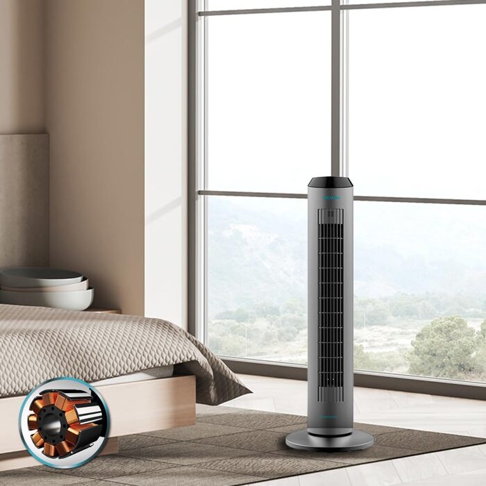 Вентилятор вежний Cecotec EnergySilence 8190 Skyline Ionic, 84 см, з пультом, таймером, іонізатором, мідний двигун, сірий