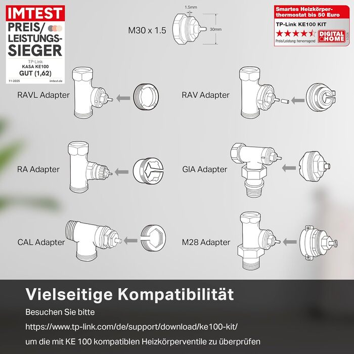 TP-Link Kasa Smart Термостат для радіатора WiFi Starter Kit (Хаб + 1 Термостат), Керування опаленням через додаток Kasa, Геофенсинг, Розпізнавання відкритих вікон, Matter, Сумісність з Alexa
