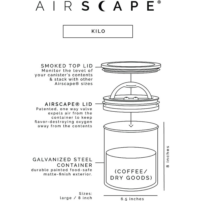 Контейнер для кави Airscape - 1,1 кг, чорний - герметичний, для зберігання свіжості