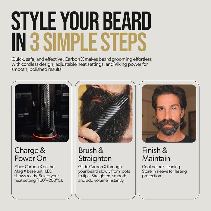 Електрична щітка для вирівнювання та догляду за бородою The Beard Struggle Carbon X, бездротовий випрямляч для бороди з 3 рівнями нагріву та захисним чохлом