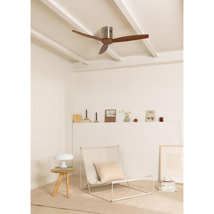 Вентилятор стельовий з підсвічуванням Windcalm Deckenventilator ABS, нікель, дерев'яні лопаті, пульт ДУ, 40W, Ø132см, DC-мотор, літній/зимовий режим
