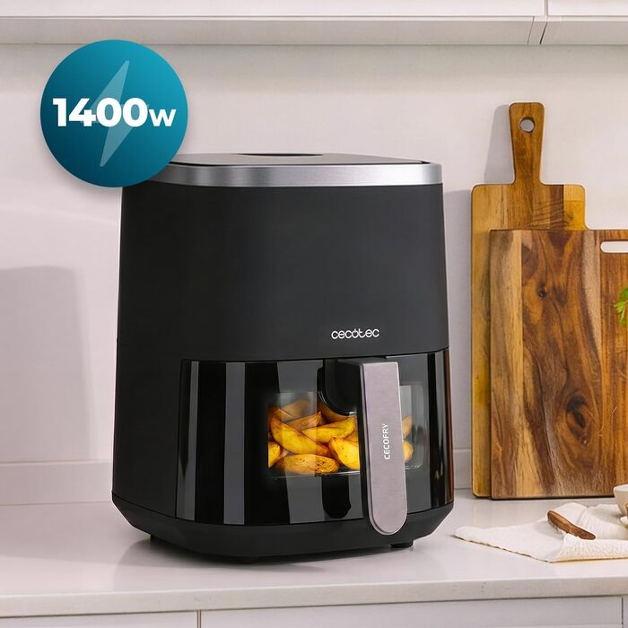 Аерофритюрниця Cecotec Cecofry Fantastik Window 4000 без олії, 4 л, з вікном, 1400 Вт, сенсорне керування, 9 програм, чорна